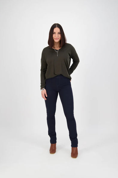 VASSALLI SKINNY LEG PULL ON KNIT PANTS - NAVY MARLE