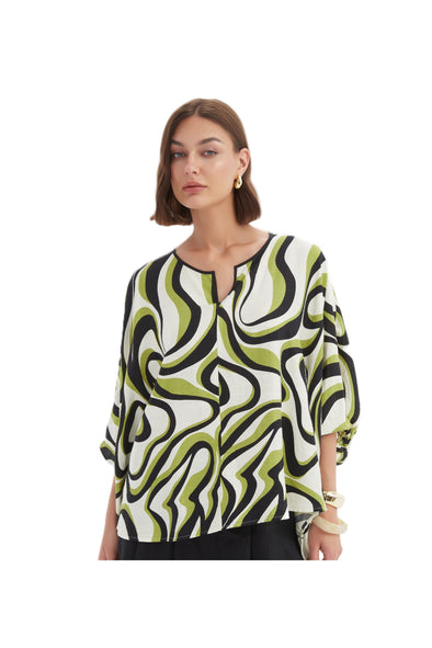 TIRELLI NOTCH NECK PRINT TOP - CHARTREUSE SWIRL
