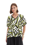 TIRELLI BISHOP SLEEVE SWIRL TOP - CHARTREUSE SWIRL