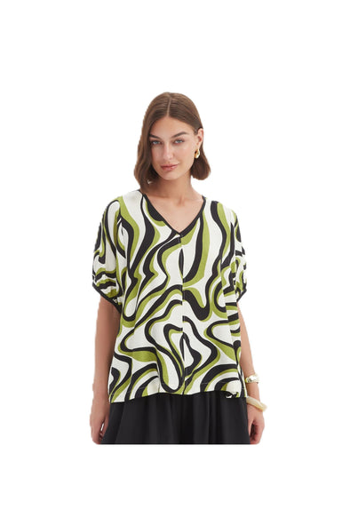 TIRELLI BISHOP SLEEVE SWIRL TOP - CHARTREUSE SWIRL