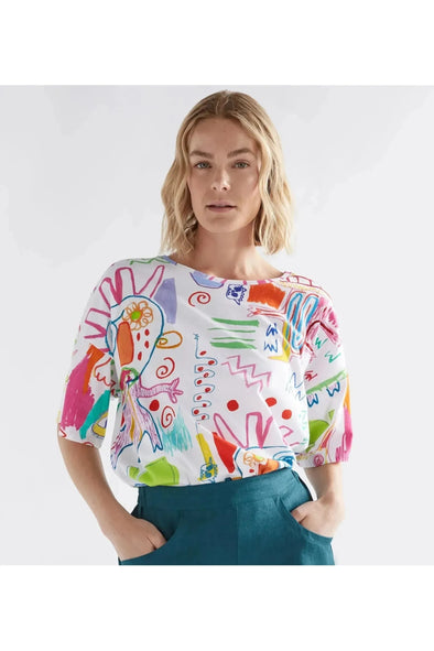 ELK KYLA TEE - WHITE SKETCH PRINT