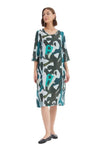TIRELLI  CURVE SEAM PRINT DRESS - PETROL ABSTRACT