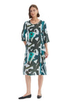 TIRELLI  CURVE SEAM PRINT DRESS - PETROL ABSTRACT