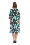TIRELLI  CURVE SEAM PRINT DRESS - PETROL ABSTRACT