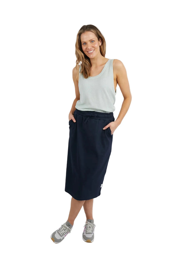 ELM RIB MIDI SKIRT - NAVY