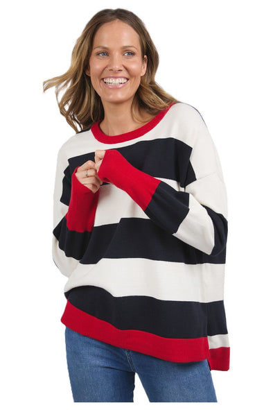 ELM ELVIE STRIPE KNIT - NAVY/WHITE/POPPY