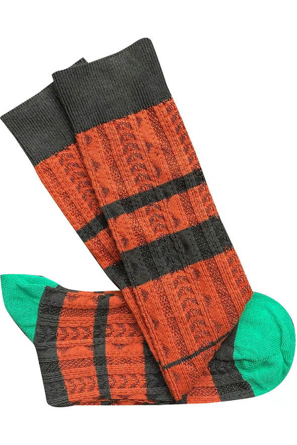 TIGHTOLOGY LONG ENSEMBLE COTTON SOCKS - PAPRIKA STRIPE - O/S