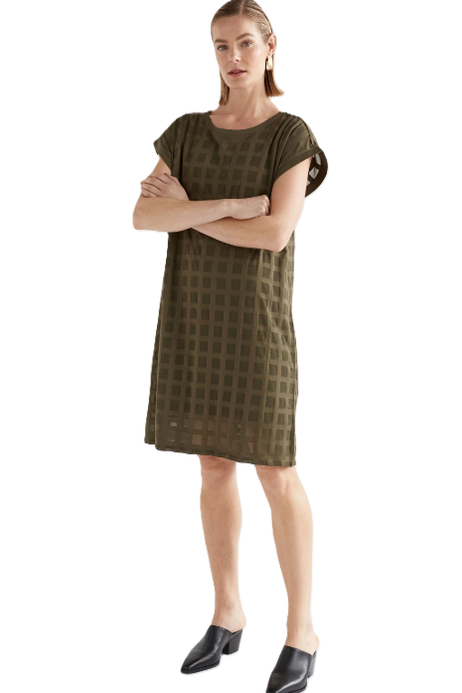 ELK GRID BURNOUT DRESS - OLIVE MOSS