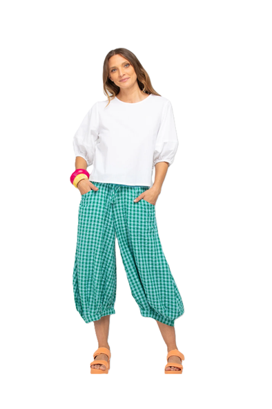 BOOM SHANKAR GURU PANT - GREEN SEERSUCKER