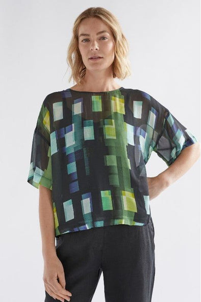 ELK INDI SHEER TOP - GREEN SHUTTER GRID