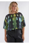 ELK INDI SHEER TOP - GREEN SHUTTER GRID
