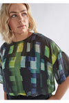 ELK INDI SHEER TOP - GREEN SHUTTER GRID