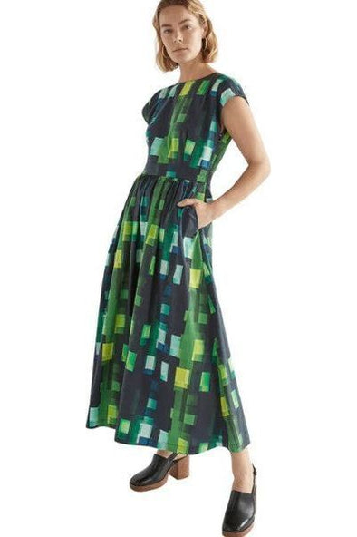 ELK INDI DRESS - GREEN SHUTTER GRID