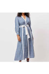 ONCE WAS COBA LINEN VISCOSE MIDI DRESS - DEL MAR STRIPE