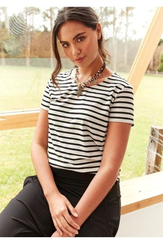 LOU LOU JANIS TEE - GREY MARLE & BLACK STRIPE