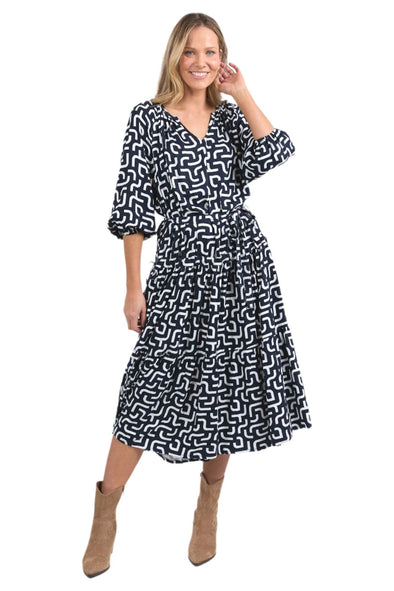 ELM GEMMA GEO DRESS - NAVY