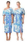 ONCE WAS JUNO VISCOSE DOBBY ONE SHOULDER TOP - AZURE MOSAIC