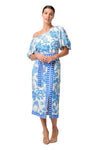 ONCE WAS ZENOBIA VISCOSE DOBBY MIDI SKIRT - AZURE MOSAIC