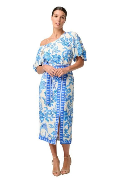 ONCE WAS JUNO VISCOSE DOBBY ONE SHOULDER TOP - AZURE MOSAIC
