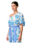 ONCE WAS JUNO VISCOSE DOBBY ONE SHOULDER TOP - AZURE MOSAIC