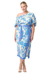 ONCE WAS JUNO VISCOSE DOBBY ONE SHOULDER TOP - AZURE MOSAIC