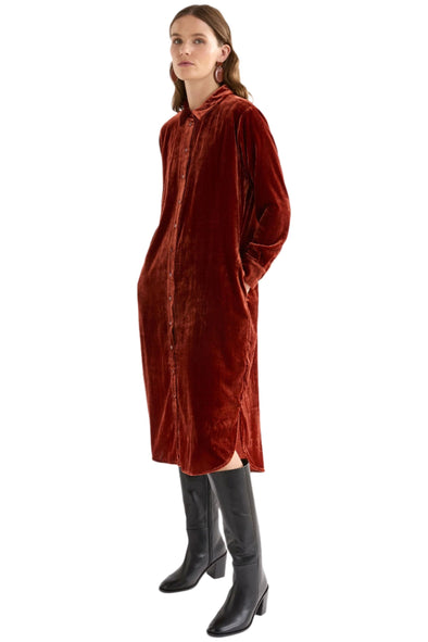 ELK SUURI VELVET SHIRT DRESS - SPICE