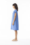 LINEN SOLID DRESS SHIFT CAP SLV - IBIZA BLUE