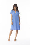 LINEN SOLID DRESS SHIFT CAP SLV - IBIZA BLUE