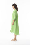 LINEN SOLID MIDI COLLAR SHIRT DRESS - GREEN