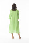 LINEN SOLID MIDI COLLAR SHIRT DRESS - GREEN