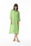 LINEN SOLID MIDI COLLAR SHIRT DRESS - GREEN