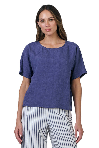 NATURALS LINEN TOP - BLUEBERRY