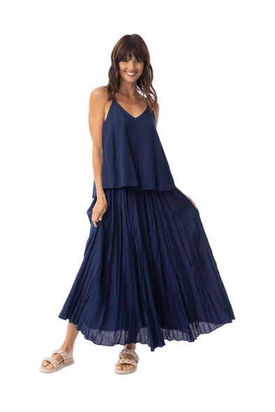 LUX CRUSHED SKIRT - NAVY