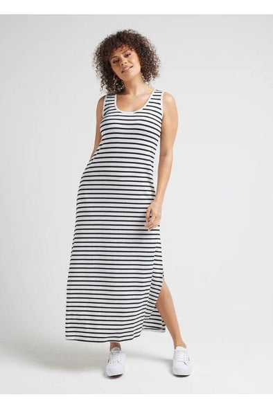LOU LOU JANET MAXI - GREY MARLE & BLACK STRIPE