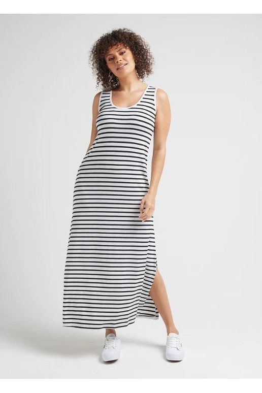LOU LOU JANET MAXI - GREY MARLE & BLACK STRIPE