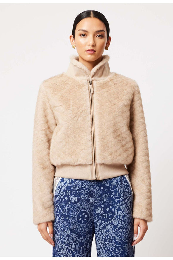 ONCE WAS STELLA FAUX FUR BOMBER JACKET - FAWN