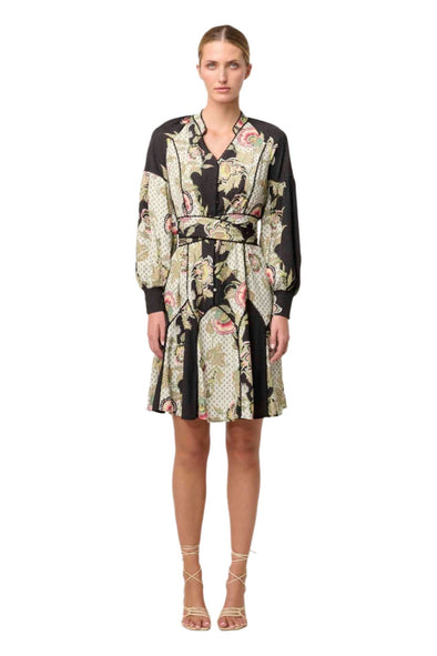 ONCE WAS EMERSYN  LINEN VISCOSE DRESS - MARISPOSA NERO