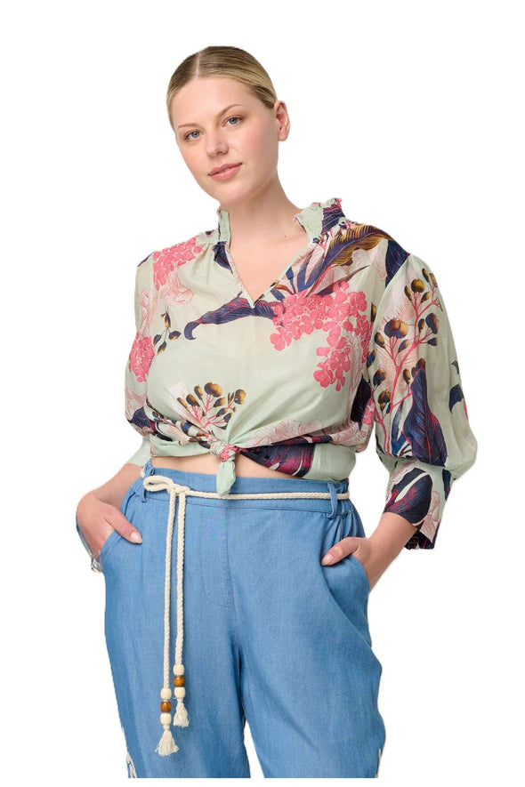 ONCE WAS OLEANDER COTTON SILK BLOUSE - OASIS FLORA