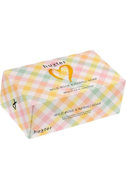 HUXTER BOXED SOAP - 185gm - PASTEL CHECKS - WILD ROSE & NEROLI