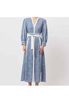 ONCE WAS COBA LINEN VISCOSE MIDI DRESS - DEL MAR STRIPE