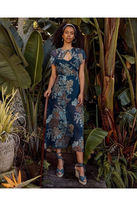 ONCE WAS RIO VISCOSE CHIFFON MIDI DRESS - AZTEC FLOWER
