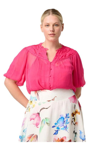 ONCE WAS SELINA BRAIDED CHIFFON BLOUSE - CELOSIA PINK