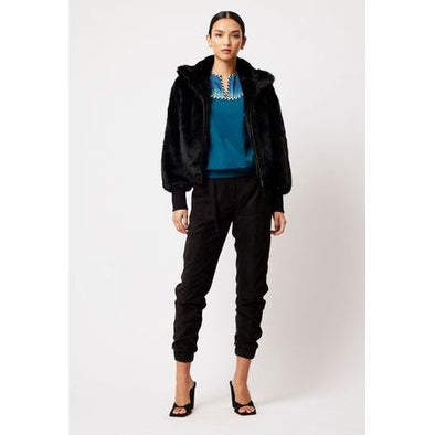 ONCE WAS TALLITHA FAUX FUR BOMBER JACKET - BLACK