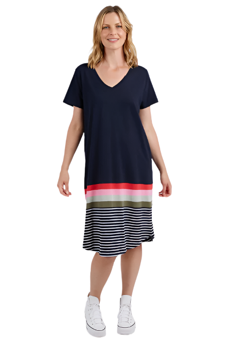 ELM TERRA TEE DRESS - NAVY+WHITE STRIPE
