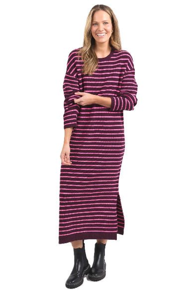 ELM TESS STRIPE KNIT DRESS - MERLOT/PINK