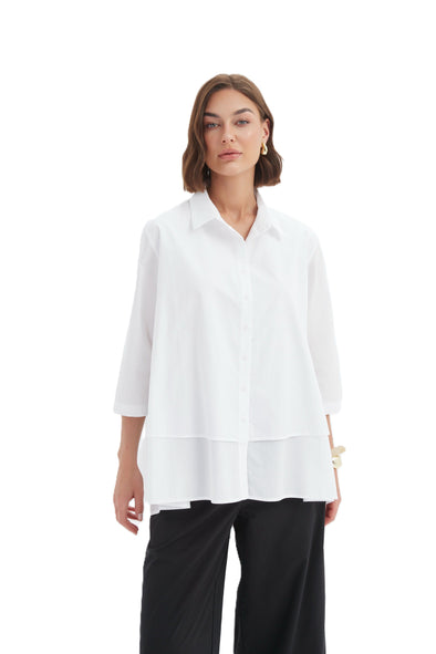 TIRELLI TIERED FRONT LYOCELL SHIRT - WHITE