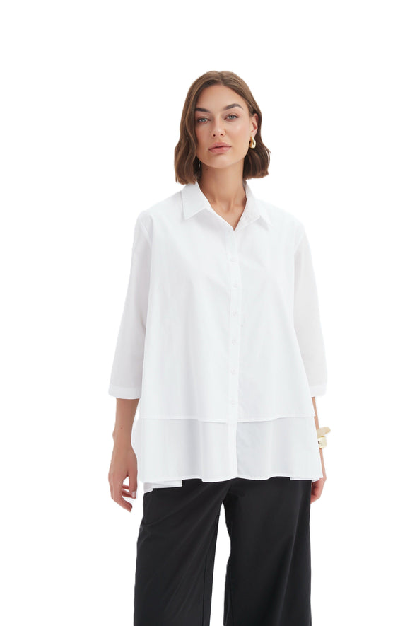 TIRELLI TIERED FRONT LYOCELL SHIRT - WHITE