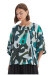 TIRELLI WIDE SLEEVE PRINT TOP - PETROL ABSTRACT