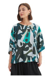 TIRELLI WIDE SLEEVE PRINT TOP - PETROL ABSTRACT