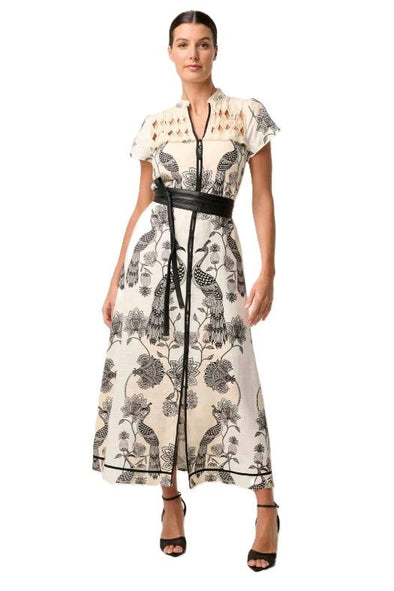 ONCE WAS XANTHIA DIAMOND SMOCK YOKE DRESS - IMPERIAL STONE